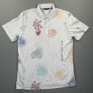 Travis Mathew Polo Shirt Mens XL White Mesh Coastal Floral Mediterranean AOP